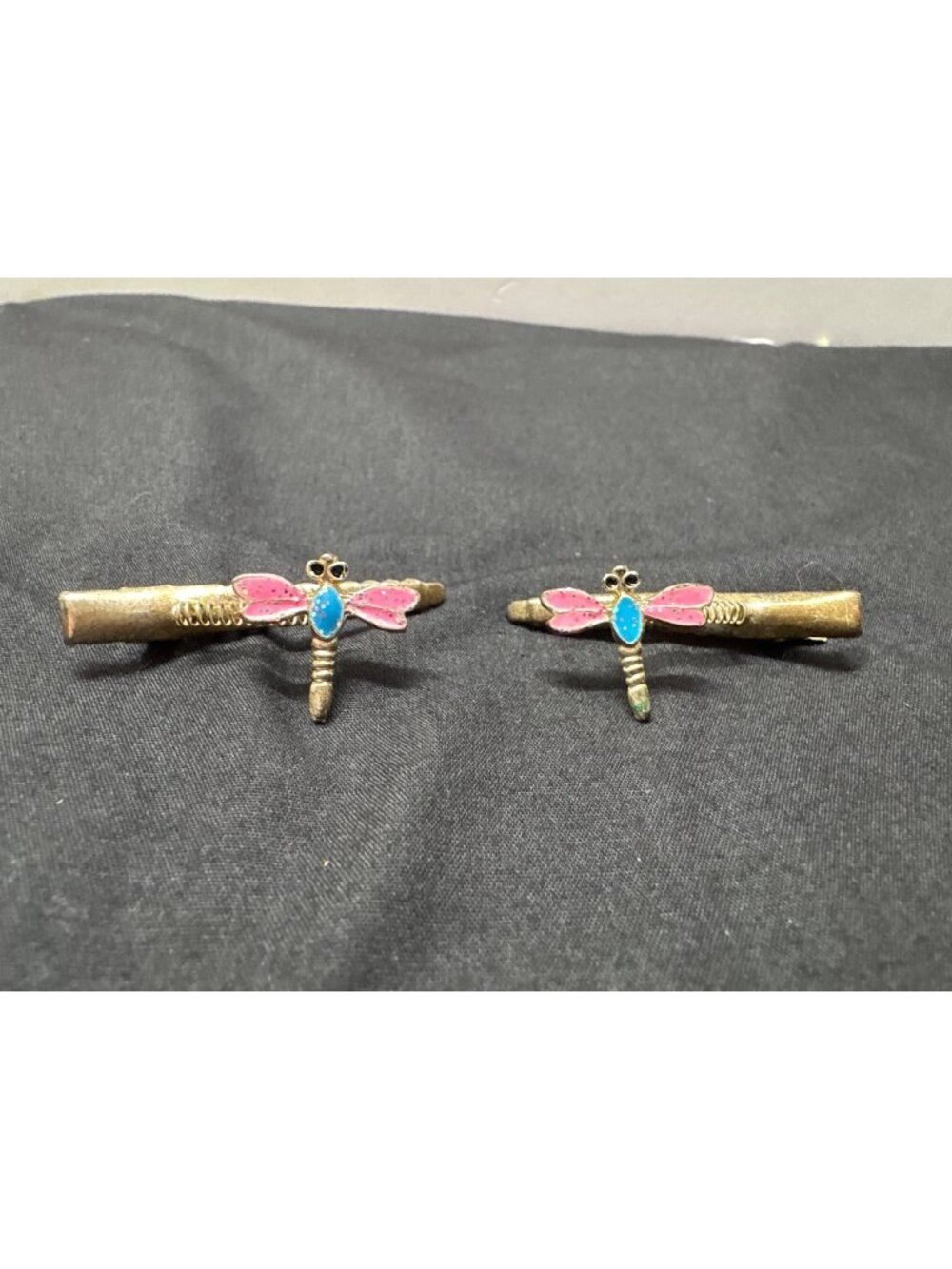 Vtg Dragonfly Hair Clips Pink Blue Enamel Accents 2 Pc Set 2.5 Inches Spring Clo